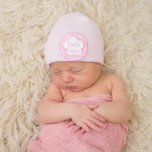 Little Sister Pink (or WHITE) Newborn Girl Hospital Hat